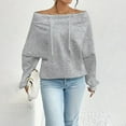 thumbnail image 2 of Women Off Shoulder Sweatshirts with Drawstring Oversized Casual Trendy Pullover Long Sleeve Tops Solid Color (L, Gray), 2 of 7