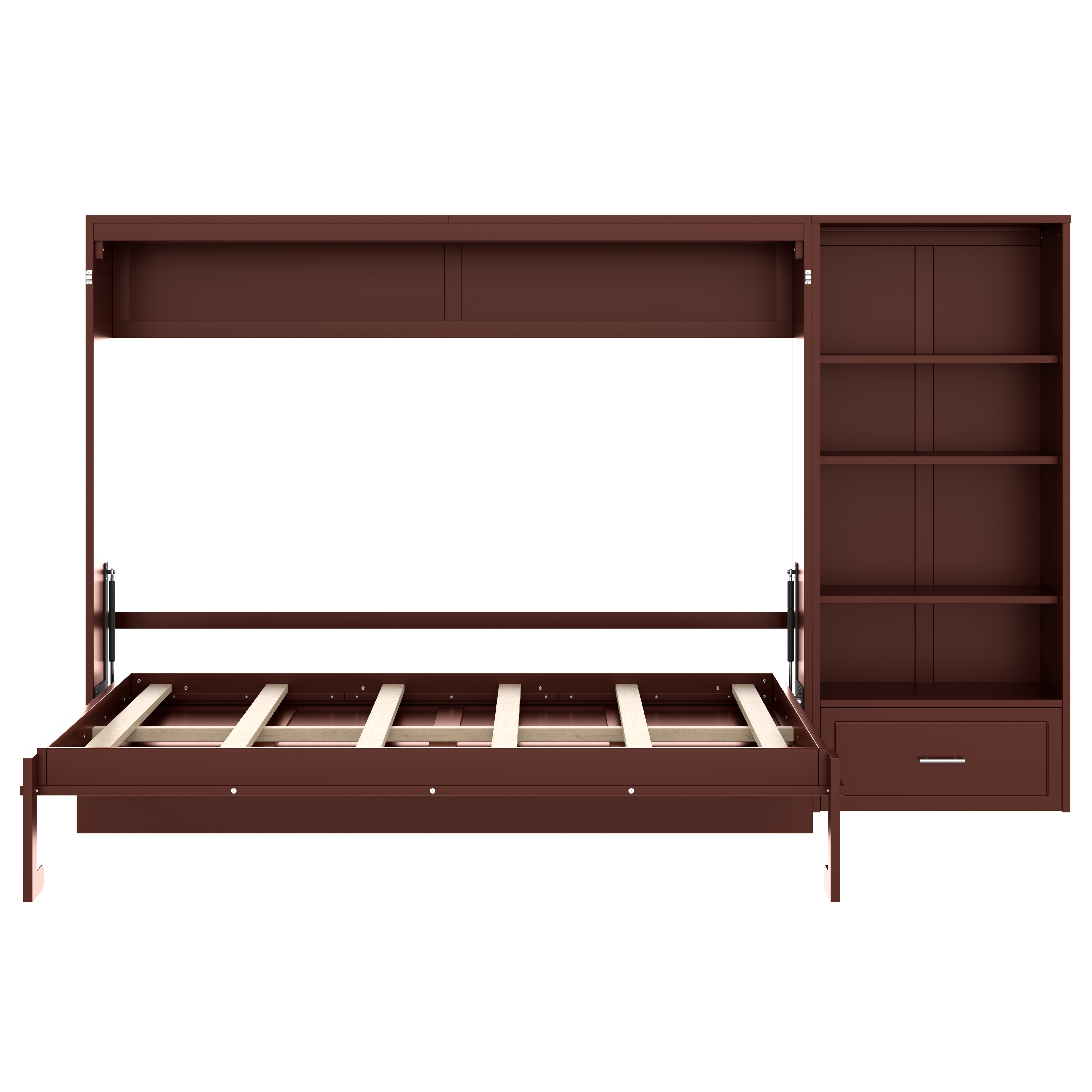 Mintazer Queen Murphy Bed with Reversible Storage Cabinet, Multifunctional Foldable Platform Bed with Adjustable Shelves & Drawer for Guest Room Bedroom, Walnut