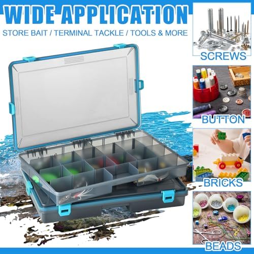 Voylla 6 Pack Fishing Tackle Boxes Waterproof 3600 and 3700 Tackle Trays with Removable Dividers Plastic Storage Organizer Bait Vault Camouflage Box for Freshwater Saltwater (Blue,3700)