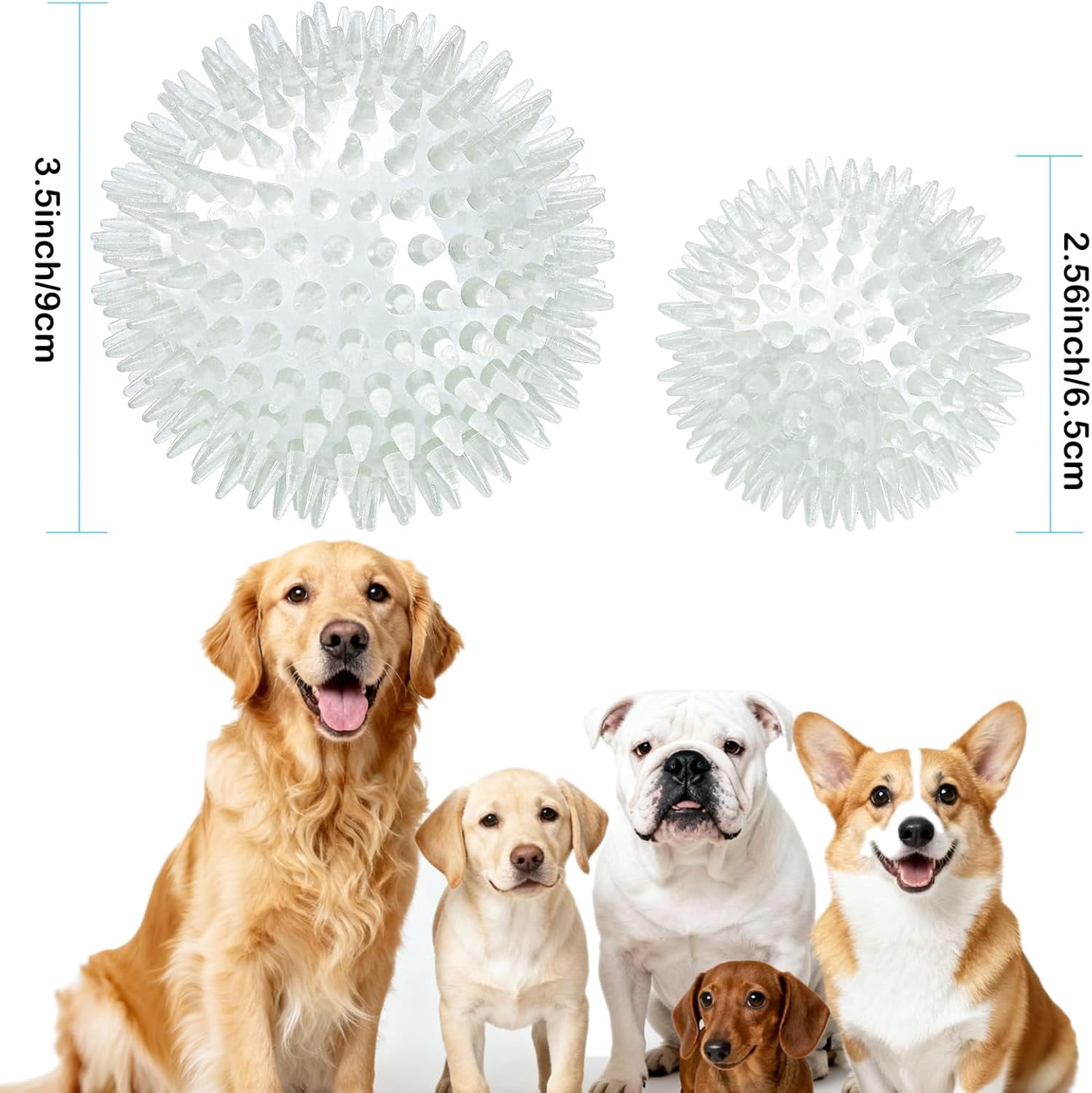 2.5 Inch 6 Pack Glowing Squeaky Ball for Dogs - Durable Rubber Spiky Balls for Small Dog, Bouncy Glow in the Dark Fetching Balls Indoors & Outdoors, Puppy Teething Chew & Training Toys