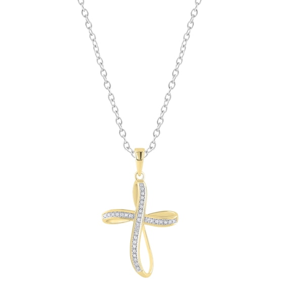 Dazzlingrock Collection Round White Diamond Infinity Ribbon Cross Pendant with 18 Inch Silver Chain for Women (0.13 ctw, Color I-J, Clarity I1-I2) in 18K Yellow Gold