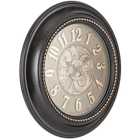 Oval Bronze Wall Clock With Gear Design, Silent Quartz, 24 Inch