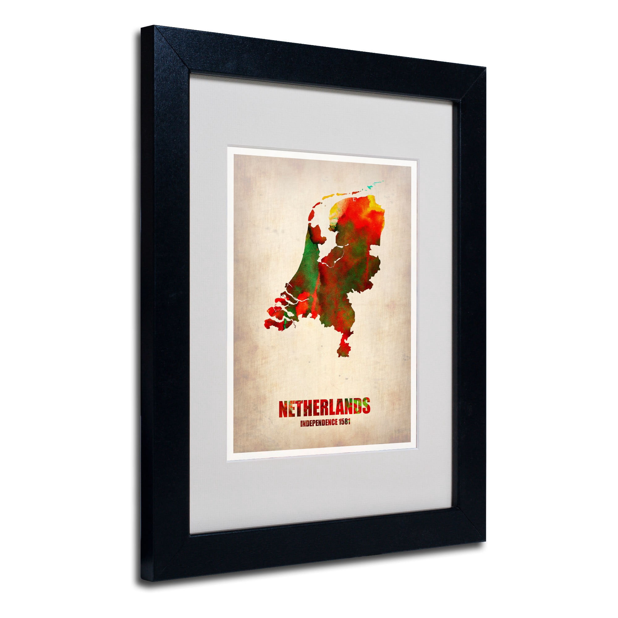 Trademark Fine Art "Netherlands Watercolor Map" Matted Framed Art by Naxart, Wood Frame