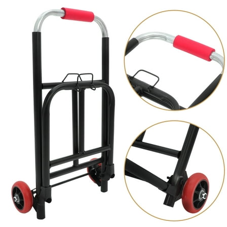 HOMEMAXS Foldable Hand Truck Dolly with Adjustable Handle for Shopping Use Black PU and Iron 1 Piece