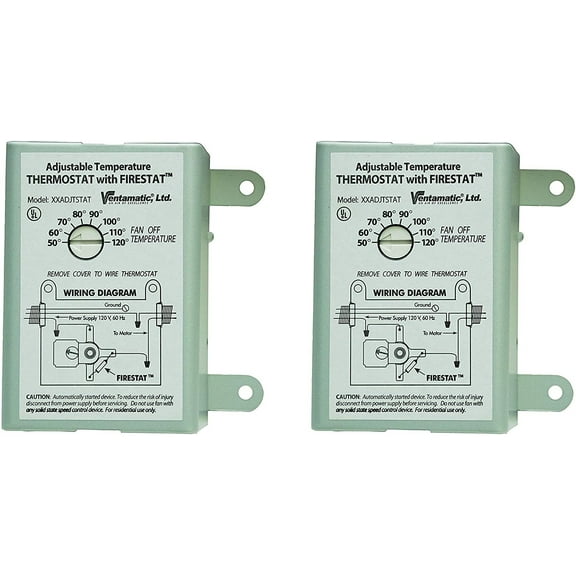 Ventamatic XXFIRESTAT 10-Amp Adjustable Programmable Thermostat with Firestat for Power Attic Ventilators, Replacement Thermostat w k