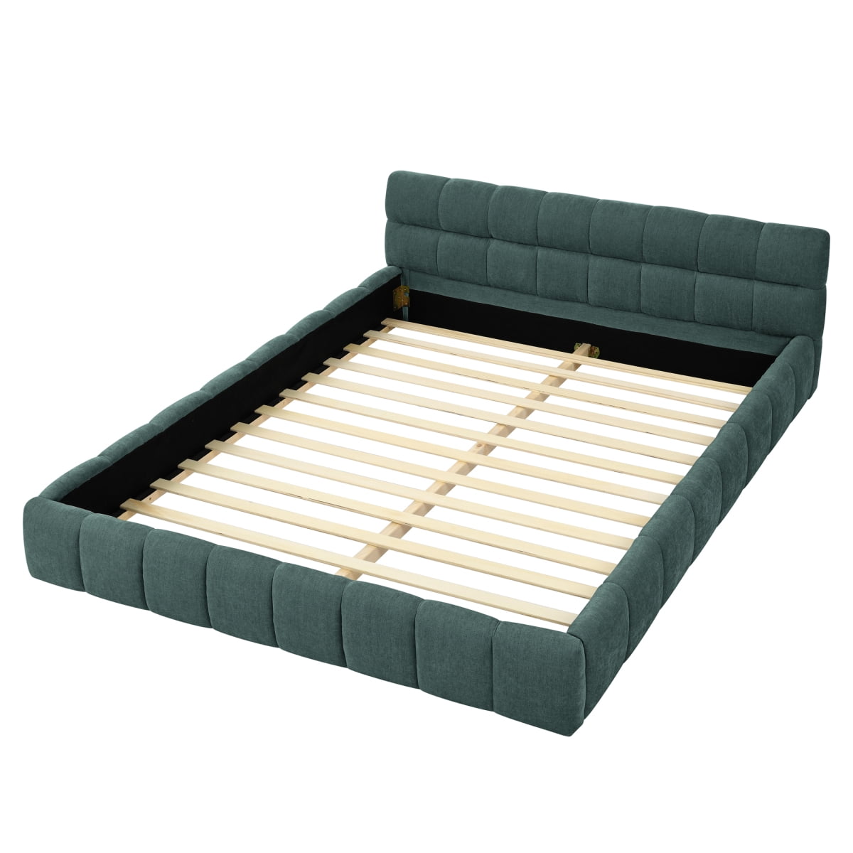 Queen Size Upholstered Bed Frame with Thick Fabric, Chenille Fabric Grounded Queen Size Platform Bed with Headboard and Solid Frame. No Box Spring Needed, GREEN
