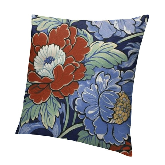 Patifu Red And Blue Chinoiserie Floral Decorative Pillow Cover Dot Cushion Cover Vintage Farmhouse Accent Pillow Modern Home Decor Toss Pillow 12x12in
