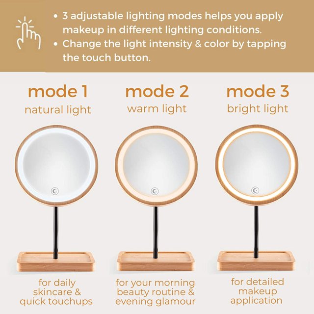 Espejo de maquillaje - Luz tricolor recargable Fokelyi CZMR-ST106