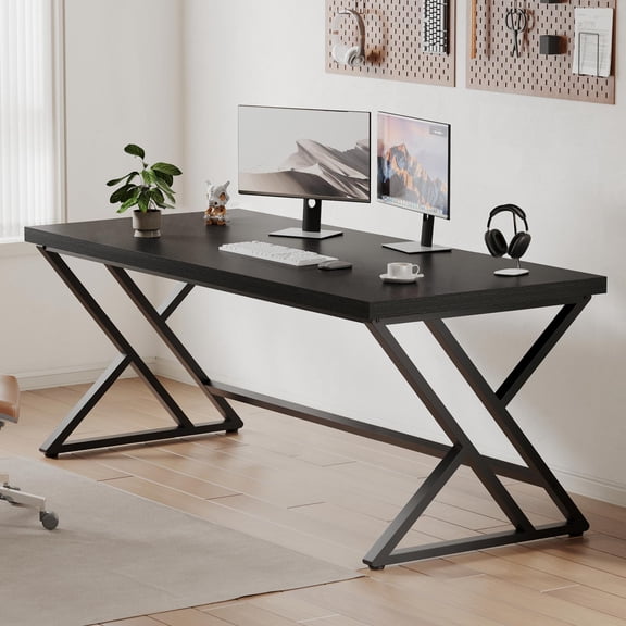 Paasyonmate 60" Computer Desk with Double Y-Frames for Home Office, Black
