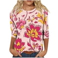 thumbnail image 2 of SOOMLON Womens 3/4 Sleeve Shirts Plus Size Tunic Cotton Tops Dressy Casual Round Neck Shirts Cute Flowers Graphic T Shirts 2025 Trendy Spring Summer Ladies Tops Loose Fit Outfits Pullover Pink XL, 2 of 4