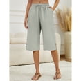 thumbnail image 3 of Capri Pants for Women Comfy Casual Drawstring Waist Lightweight Pants Button Trousers With Pockets, Light Grey, S, 3 of 9