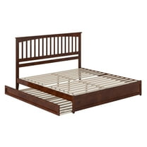 Everett King Wood Platform Bed with Panel Footboard & Twin XL Trundle in Walnut