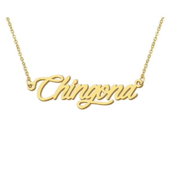 HUAN XUN 18k Gold Plated Chingona Name Necklace Stainless Steel Nameplate Necklaces for Womens Mens Mother Day Christmas Jewelry Gift
