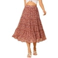 thumbnail image 5 of Unique Bargains Women's Floral Elastic Waist Chiffon Tiered A-Line Maxi Skirt XS Orange, 5 of 7