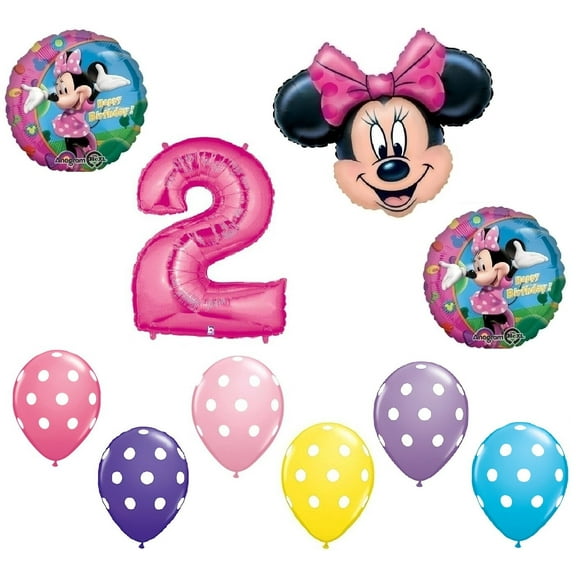 MINNIE MOUSE # 2nd Pink Bow Polka Dots Birthday Party Decoration Mylar & Latex Balloon Set