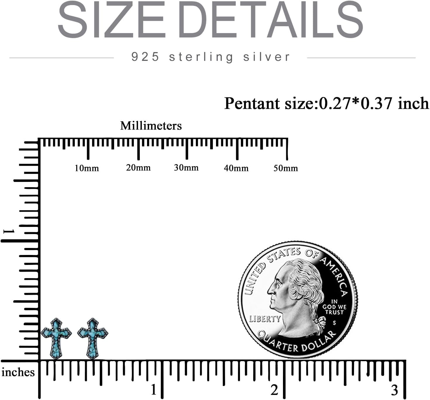 Cross Stud Earrings with Turquoise 925 Sterling Silver Black Plated Cross Earrings Christian Jewelry for Men Women