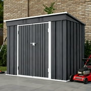 8 x 4 FT Outdoor Storage Sheds, Galvanized Metal Outdoor Shed with Lockable Door, Heavy Duty Outdoor Storage Cabinet for Garden