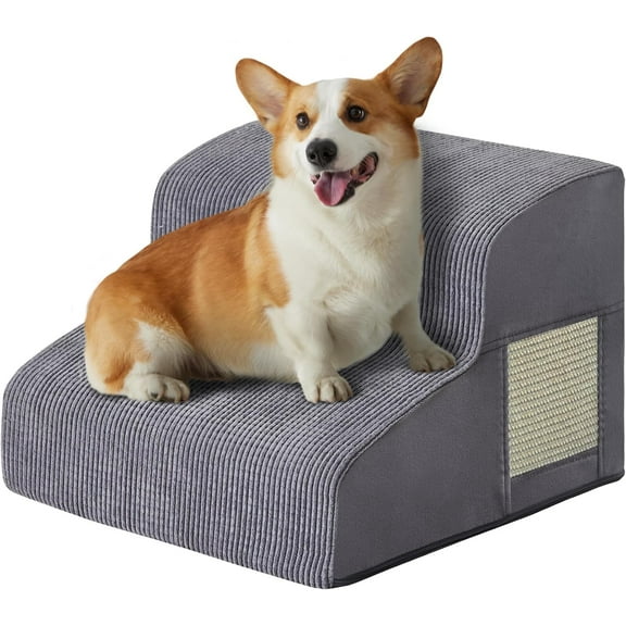 Dogs Steps for Bed, Dog Stairs for Small Dogs, 2-Step Dog Ramp for Bed, Couch, Sofa, and Chairs, Non-Slip Bottom Design, Cat Scratching, High Density Foam Portable Pet Step, Indoor, Grey