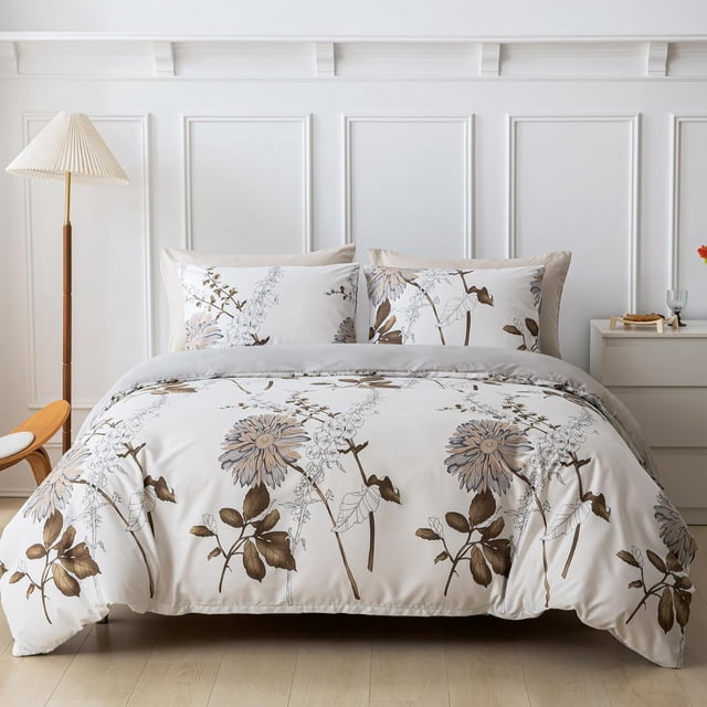 Reversible Duvet Cover Queen Tree Branch Pattern Queen Duvet Cover Set pc Soft Microfiber Breathable Botanical Bedding Sets with Zipper Ties