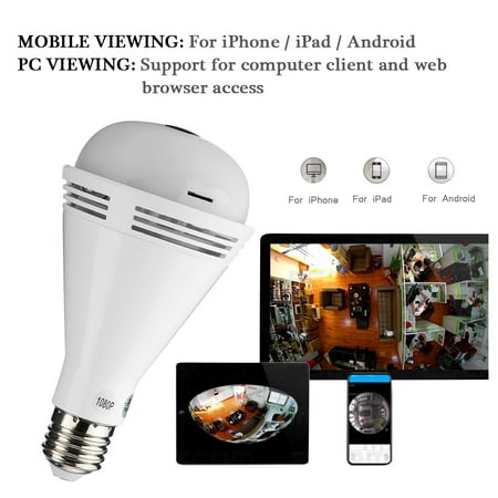 Yosoo WIFI Bluetooth Speaker Light Bulb Web Camera Security Cam 1080P HD 2MP High Resolution Webcam, Web Camera, 2MP
