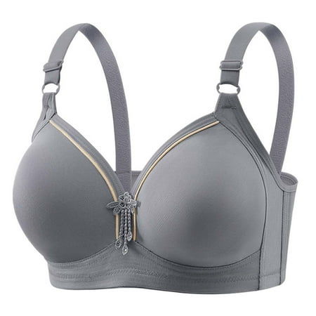 PiGOGI Women s Wireless Bras Women s Large Size Adjustable Push-Up Breathable Full Cup Bra without Wires Gray