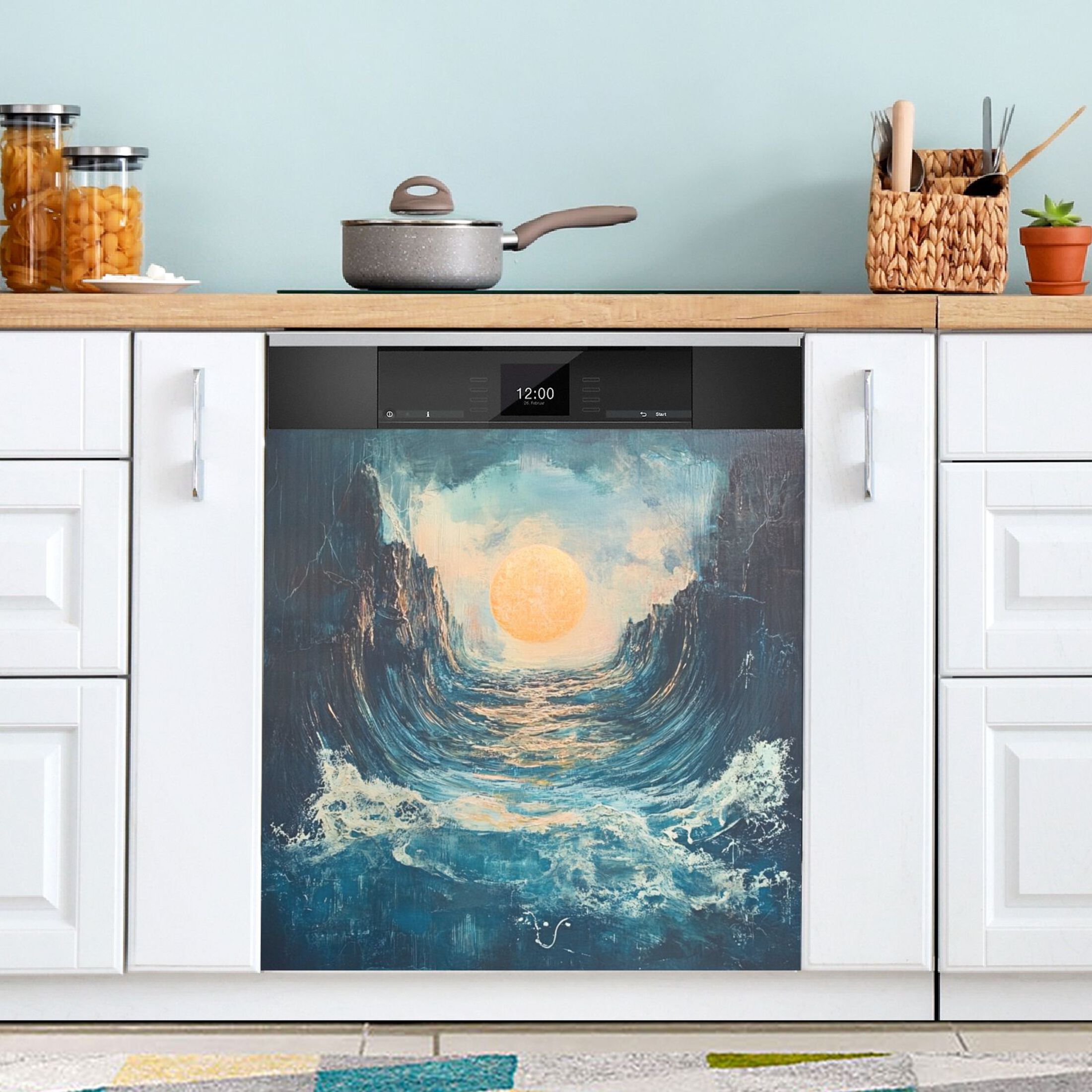 Dishwasher Magnetic Sticker 23x26 Inch Refrigerator Magnetic Sticker Washing Machine Magnetic Sticker Kitchen Panel Magnetic Sticker Home Decor Beautiful Sun and Sea
