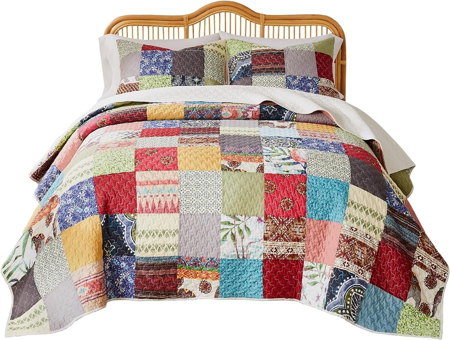 Greenland Home Fashions Renee Upcycle Remnant Fabric Authentic Patchwork Quilt Set, 3-Piece King