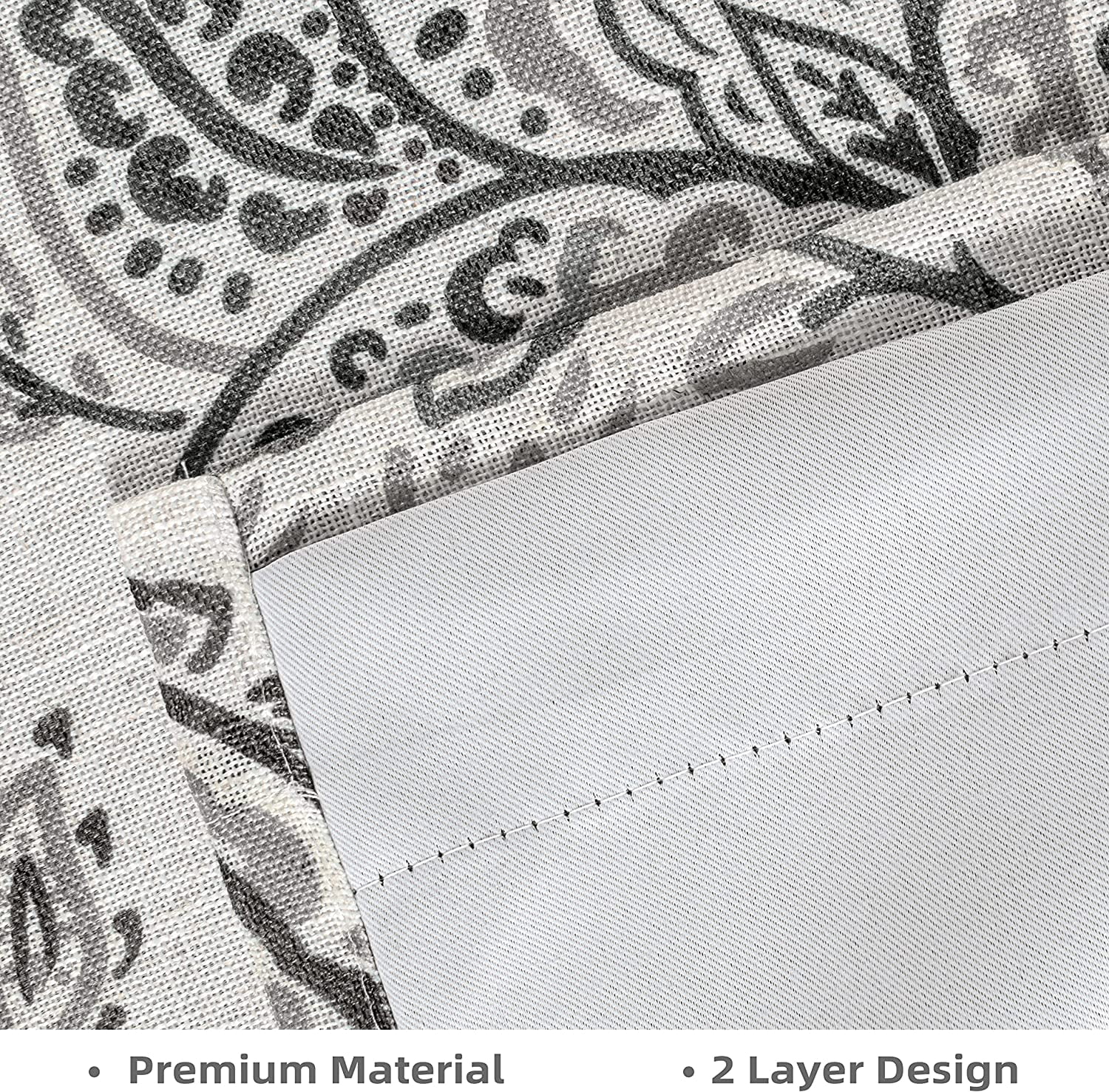 DriftAway Jacob Linen Blend Blackout Valance for Kitchen 18 Inch Length Scroll Floral Paisley Printed Lined Rod Pocket Room Darkening Window Curtain Valance for Living Room 52"x18" Black