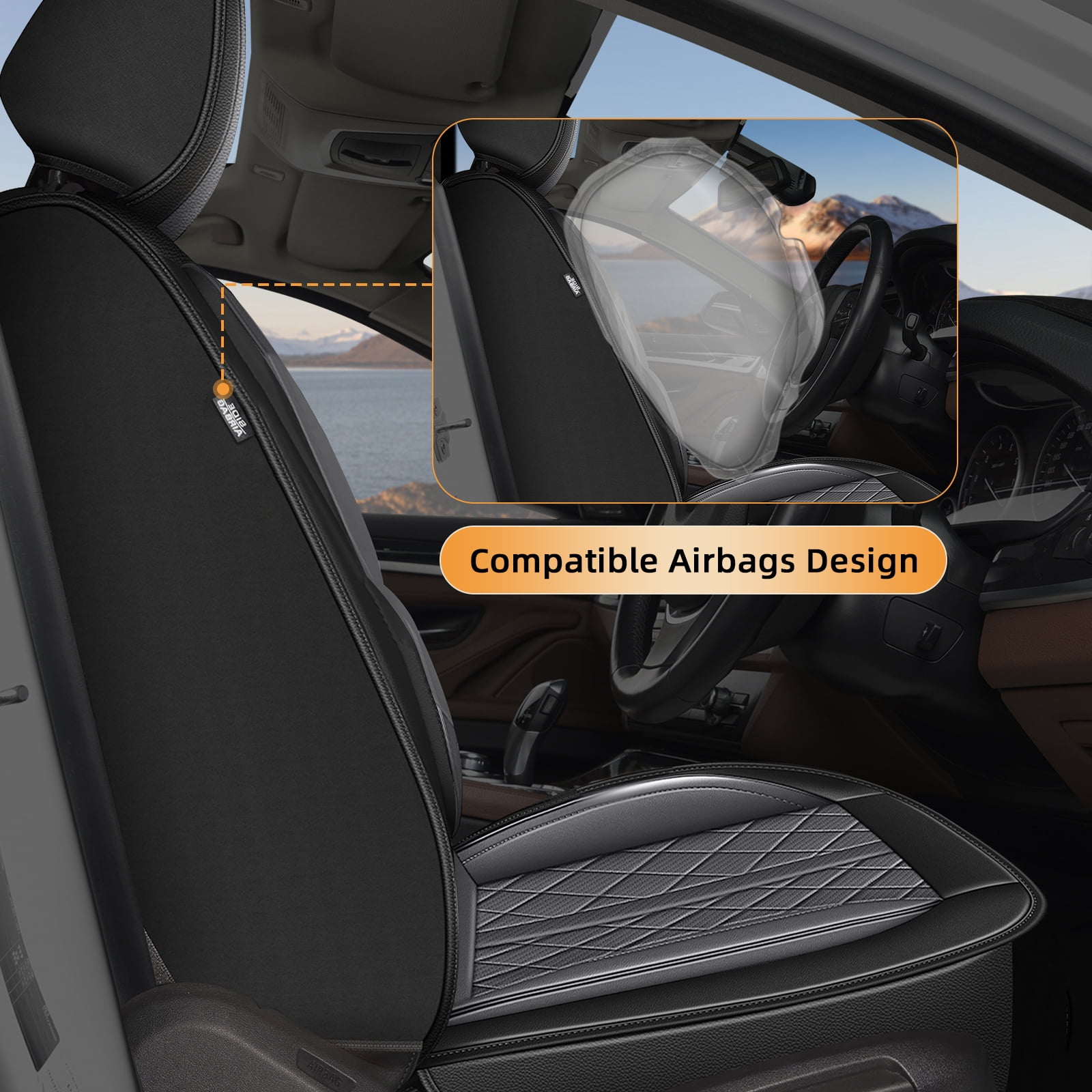 LAONNVIR 2 Front Car Seat Covers Fit for Toyota RAV4 2013-2024 2025 Front Set Leather Seat Cushion Airbag Compatible Automative Seat Cover Protector Grey,Front Set(2 Seat)