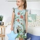 thumbnail image 4 of Balery Chinoiserie Floral Palm Tree Camisón de princesa para niñas, pijama de algodón con mangas abullonadas, suave y bonito.-X-Large, 4 of 6