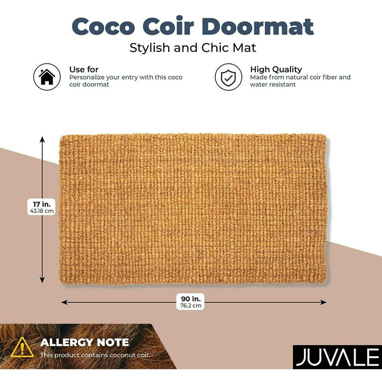 Plain Coco Coir Door Mat, Bare Natural Unadorned Doormat for Outdoor Entries,  Suitable for Inside and Outside Use for Cleaning Men's and Women's Sandals,  Shoes, and Boots (30x17 in)