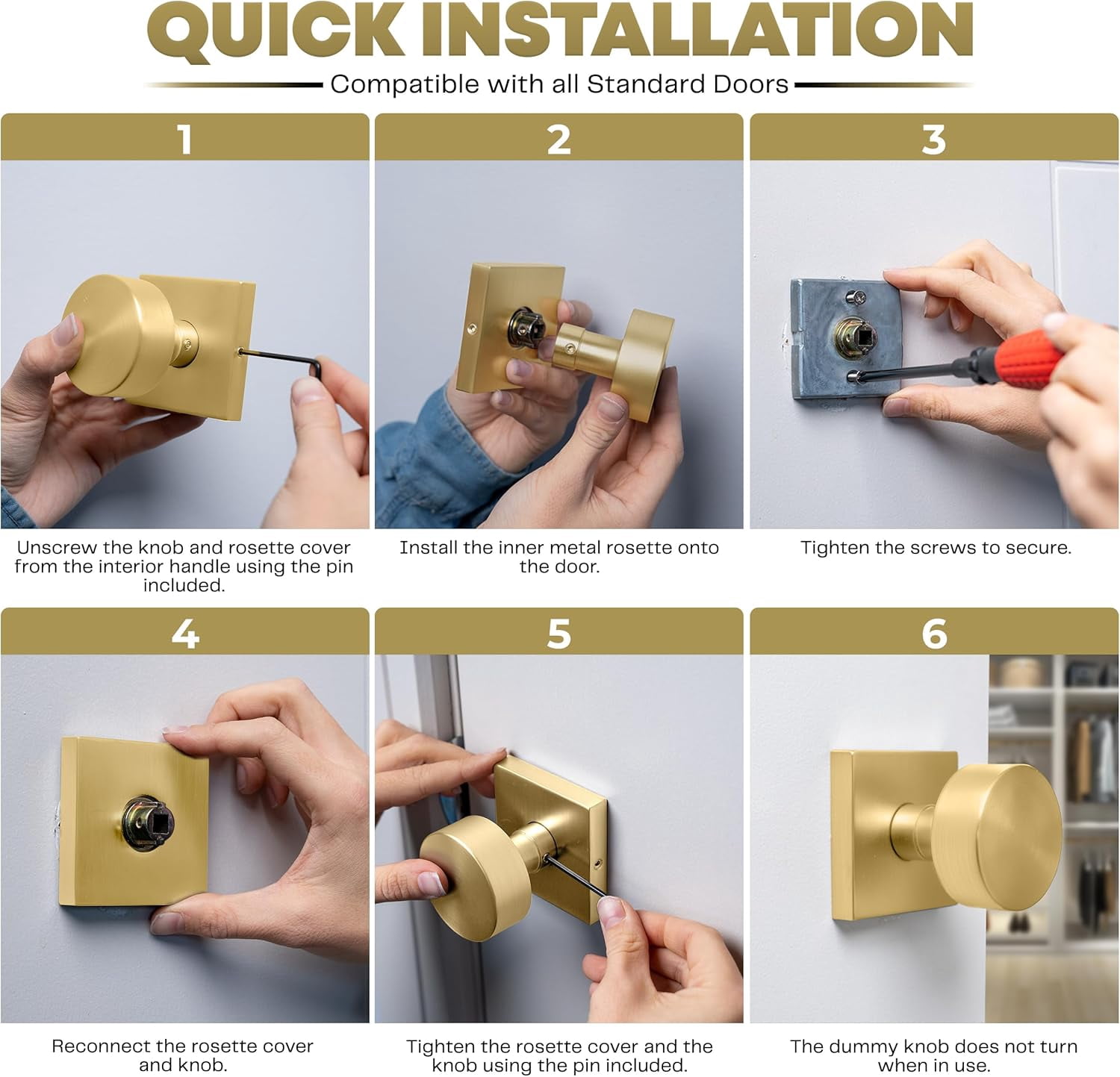 Mega Handles | Suana Dummy Door Knob | Pack of 2| Satin Brass