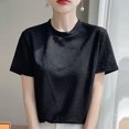 thumbnail image 6 of JGGSPWM Women Loose Short Sleeve Round Neck Knit Hollow Out Jacquard Office Work Top T-Shirt Black XL, 6 of 6