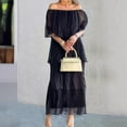 thumbnail image 3 of sunsanly Summer Women Dress Off Shoulder Multi-layer Scattered Cake Hem Ruffle Pleated Solid Color Chiffon Half Sleeves Prom Party Maxi Dress, 3 of 8