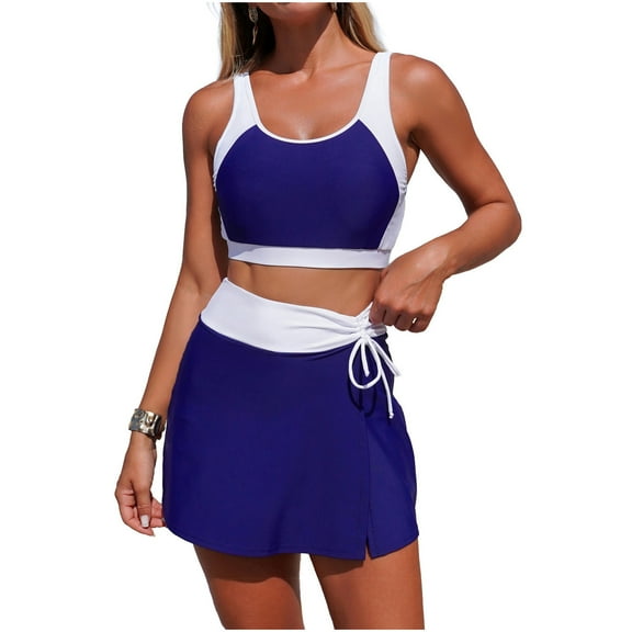 Babcutegg Womens Tankini Swimsuit Sleeveless Graphic Pattern Full Coverage Crew Neck Womens Swimwear Navy Size S