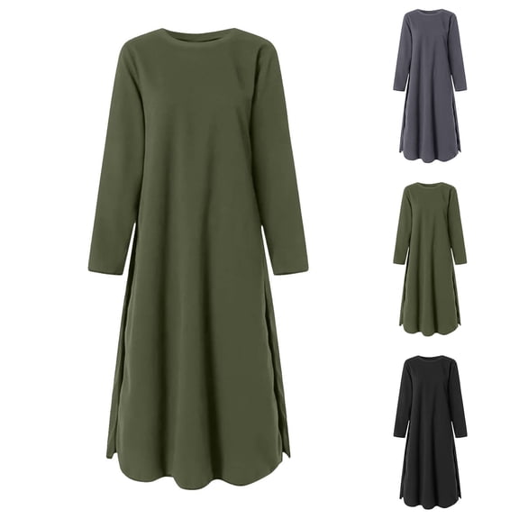 Tumotour Plus Size T-Shirt Dress for Women's A-Line Sweatshirt Long Dress Crew Neck Long Sleeve Fall Tunic Dress