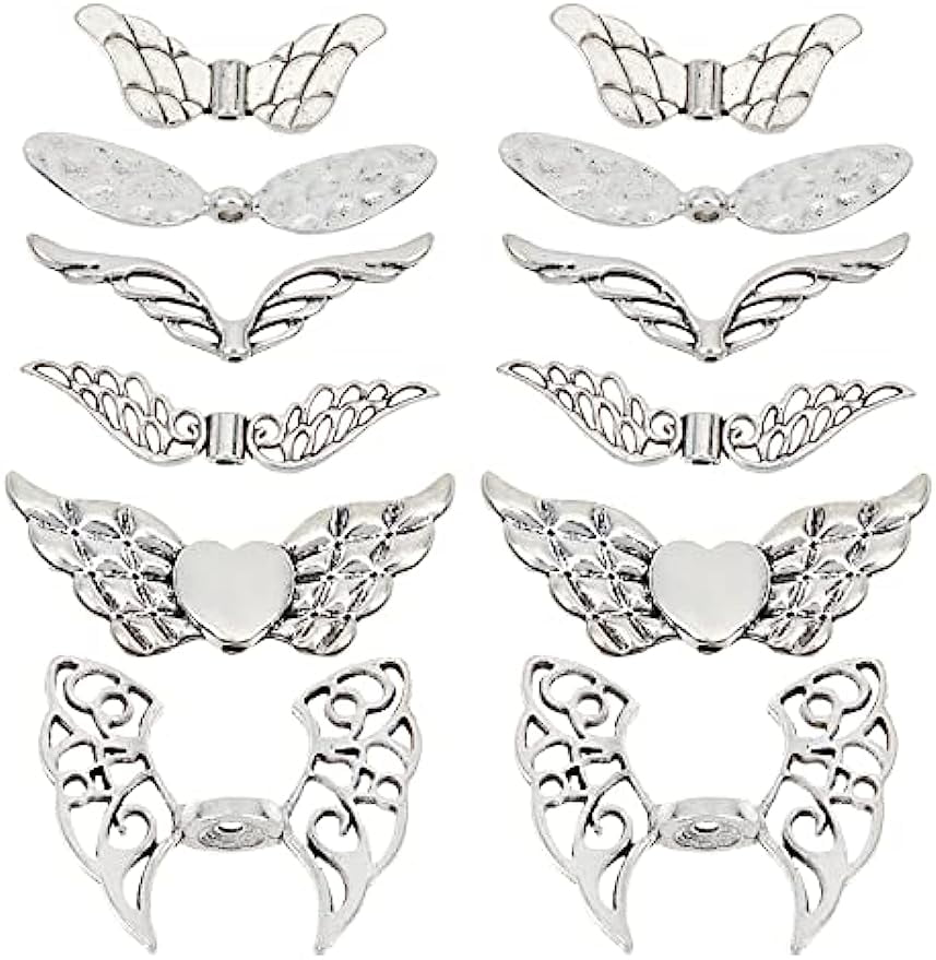 1 Box 36Pcs 6 Style Wing Bead Angel Wing Charms Bulk Guardian Angel