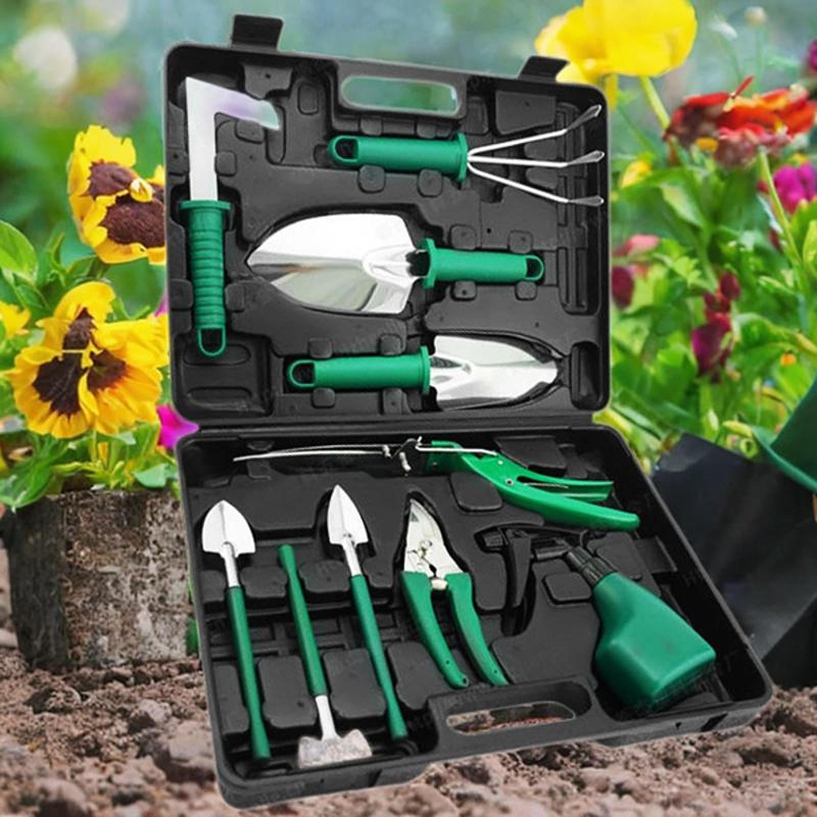 koolsoo Garden Tools Set Gardening Hand Tools Ergonomic Handle Shovels Yard with Storage Tote Bag Utility Tools for Lawn Agricultural 10Pcs 38x28x7cm