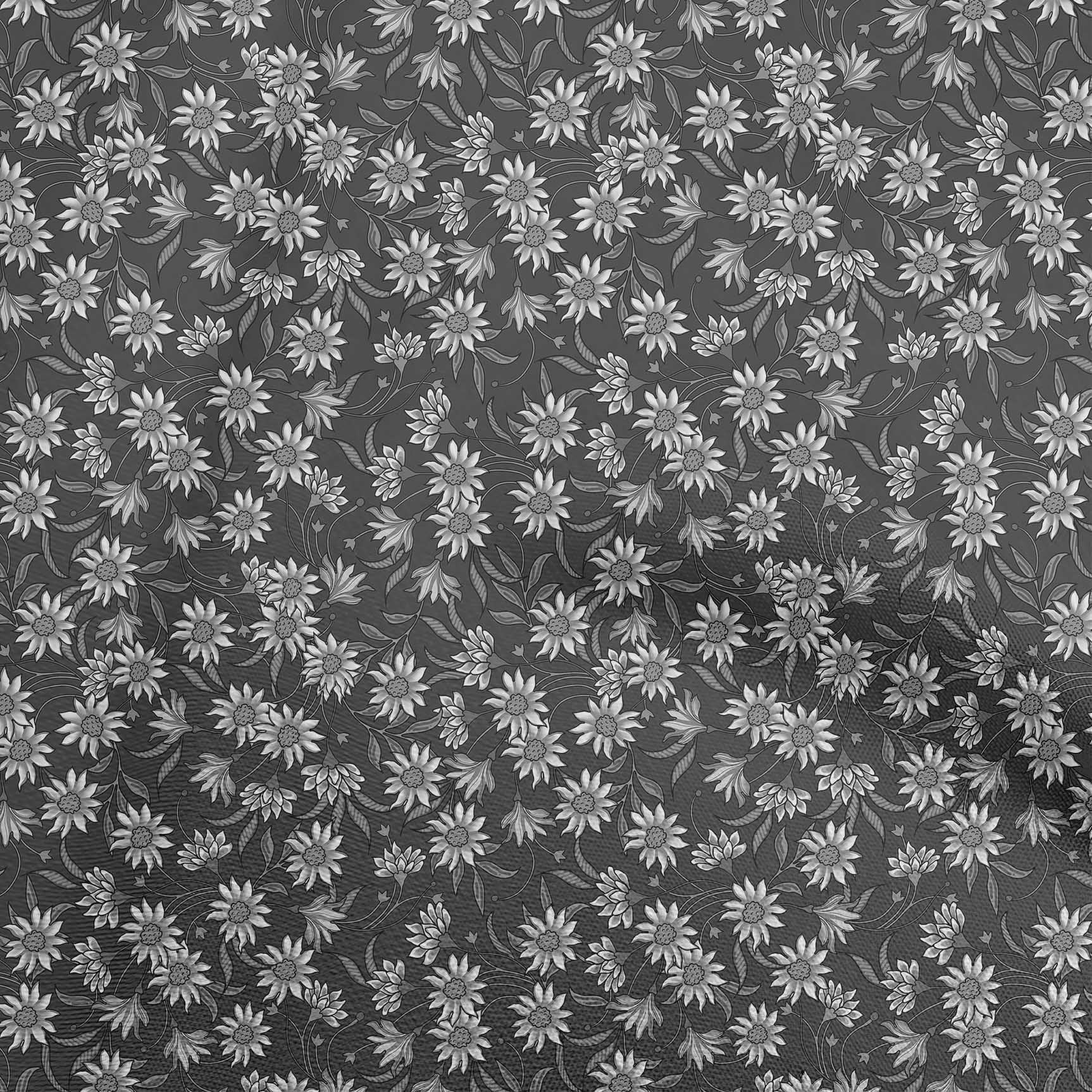 oneOone Silk Tabby Navy Gray Fabric Floral Retro Sewing Fabric By The