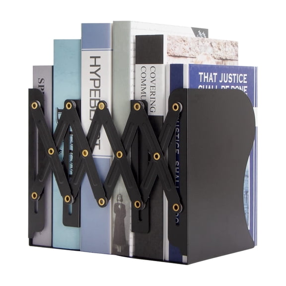 Adjustable Metal Bookends for Heavy Books, Book Organizer for Desk, Black