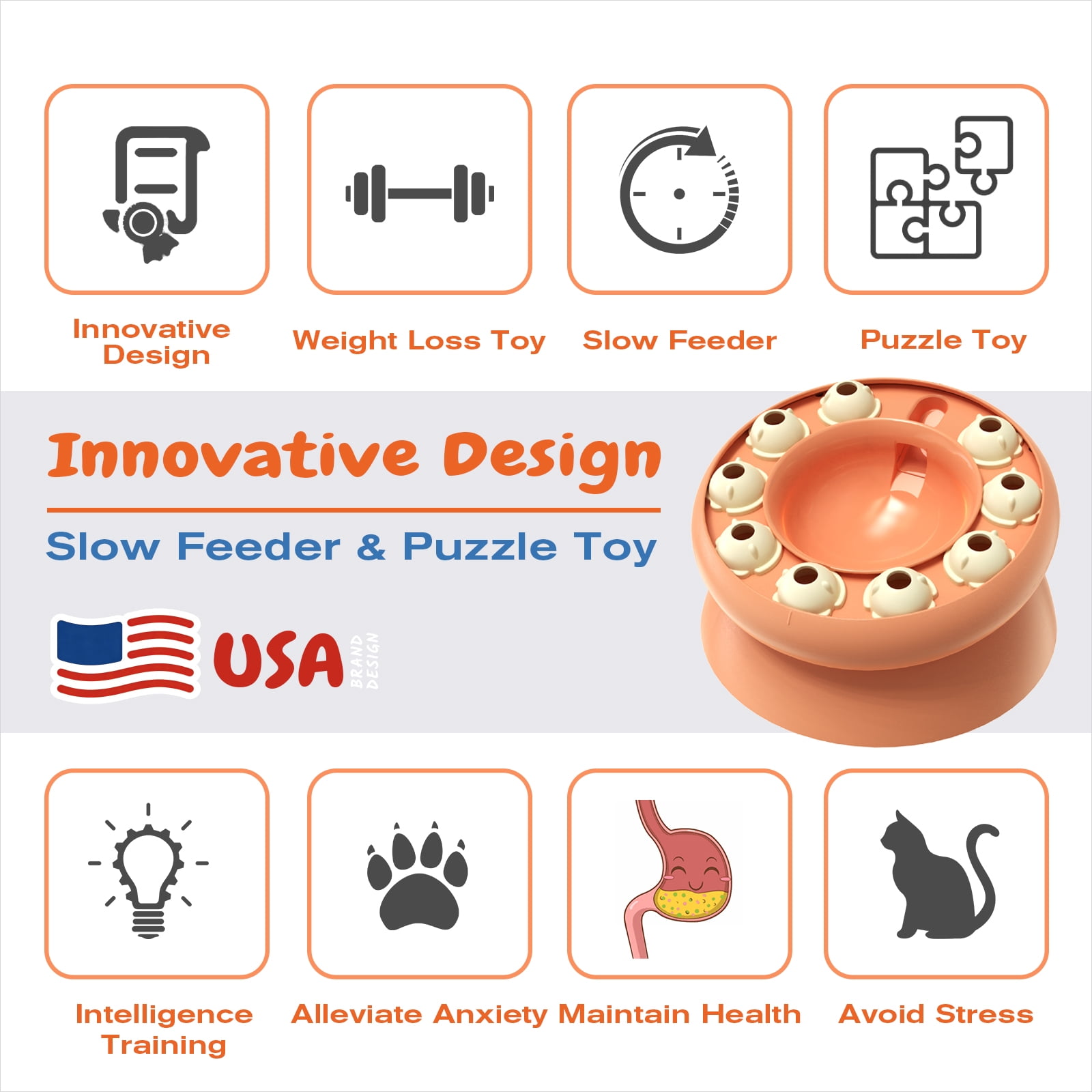 KADTC Cat Puzzle Toy for Cats Indoor, Slow Feeder Bowl for Fast Eaters, Interactive Kitten Enrichment Toy