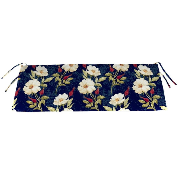 Jordan Manufacturing 40" x 20" Rose Garden Navy Floral Rectangular Outdoor Settee Swing Bench Cushion with Ties