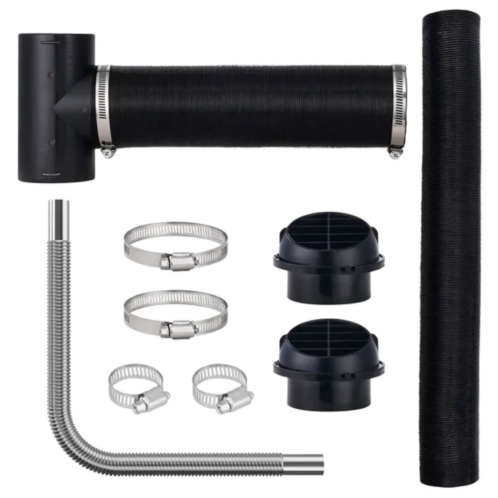 Diesel Heater Pipe Ducting Set, 3" Extendable Air Duct Hose, 1" Stainless Steel Exhaust Pipe, 2 Air Vents, Tee Air Outlet Connector and Hose Clamps, for 5KW/8KW Diesel Parking Heaters
