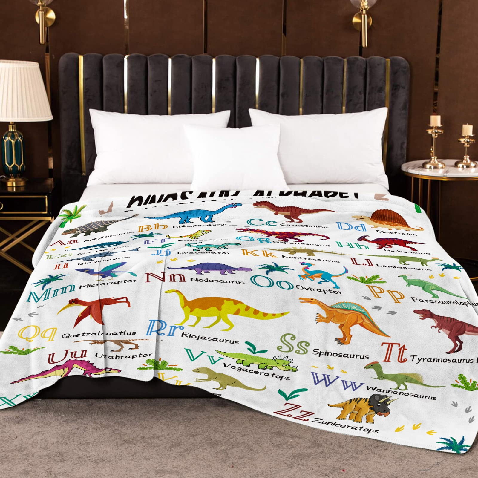 Kainsy Dinosaur Blanket Kids, Dino Throw Blanket for Boys, Soft Cozy Flannel Dinosaur Throw Blankets, Fluffy Fleece Jurassic Theme Dinosaur Alphabet Blanket for Teen Girl Gift Sofa School,(50"x60")