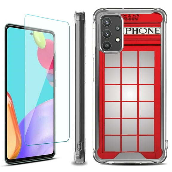 Shockproof Bumper Phone Case for Samsung Galaxy A53 5G, with Tempered Glass Screen Protector, by OneToughShield ® - Phone Booth Red