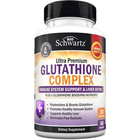 BioSchwartz Glutathione Complex Dietary Supplement Capsules, 500mg, Immune and Liver Support, 60 Count
