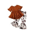 thumbnail image 1 of Faithtur Hauts pour Bébé Fille, Ensemble Pantalon, Blouse à Manches Courtes Col Rond Pantalon Large à Volants Décontracté, Ensemble 2 Pcs, 1 of 9