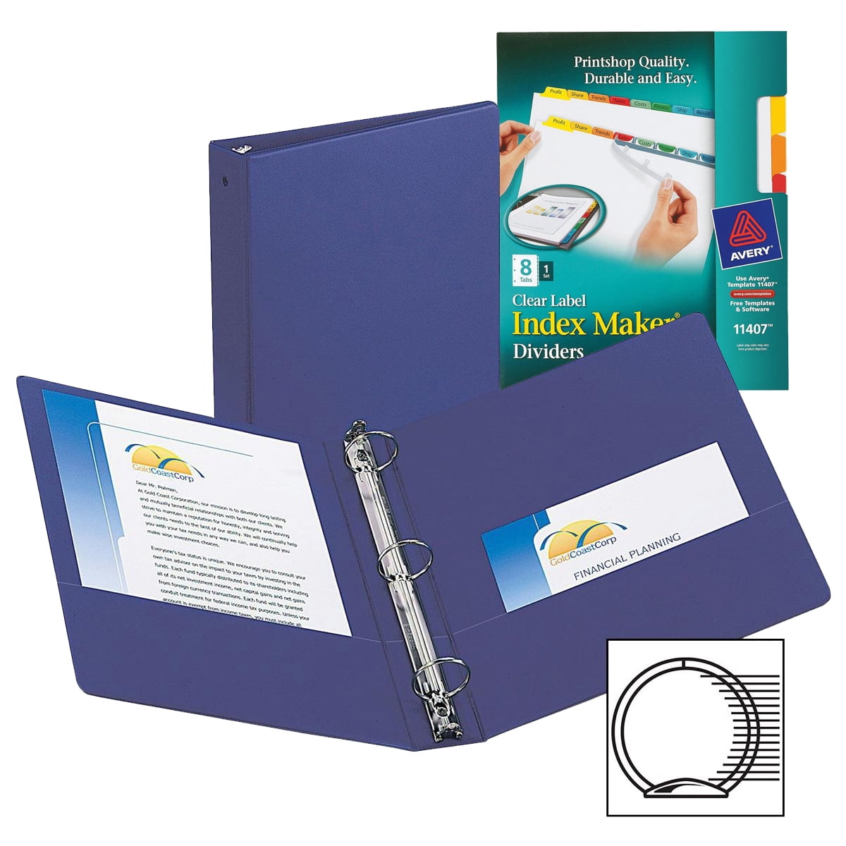 Avery Economy Round Ring Binders with Avery Index Maker Clear Label Bright Tab Dividers Bundle