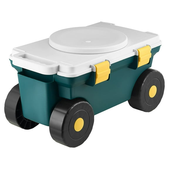 Rolling Garden Cart with Seat & Storage Bin - 276 lbs Capacity, Plastic Garden Scooter for Outdoor Use