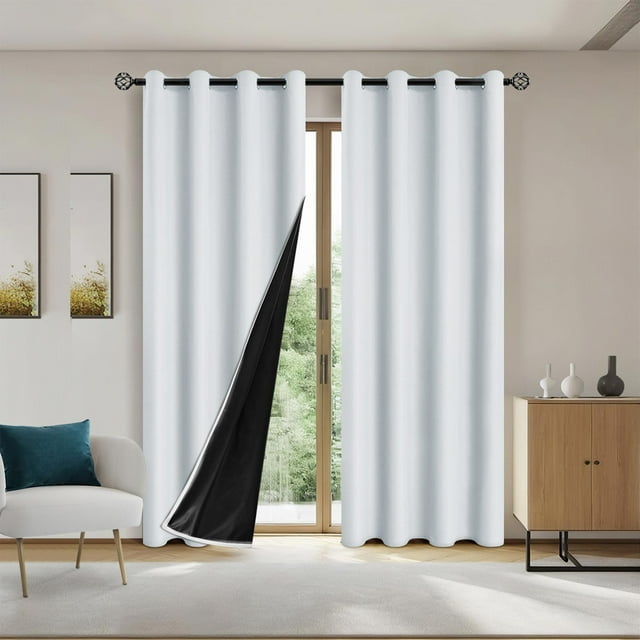 Chmadoxn Home Decor, Polyester Pongee Laminated Light-blocking Curtains Perforated Style Bedroom Concise Sun Protection Curtains Heat-Insulating And Soundproof Curtains Polyester Blackout Curtains